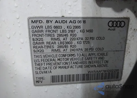 2017 Audi Q7 3.0T Premium from USA, damaged, VIN WA1VAAF78HD021285
